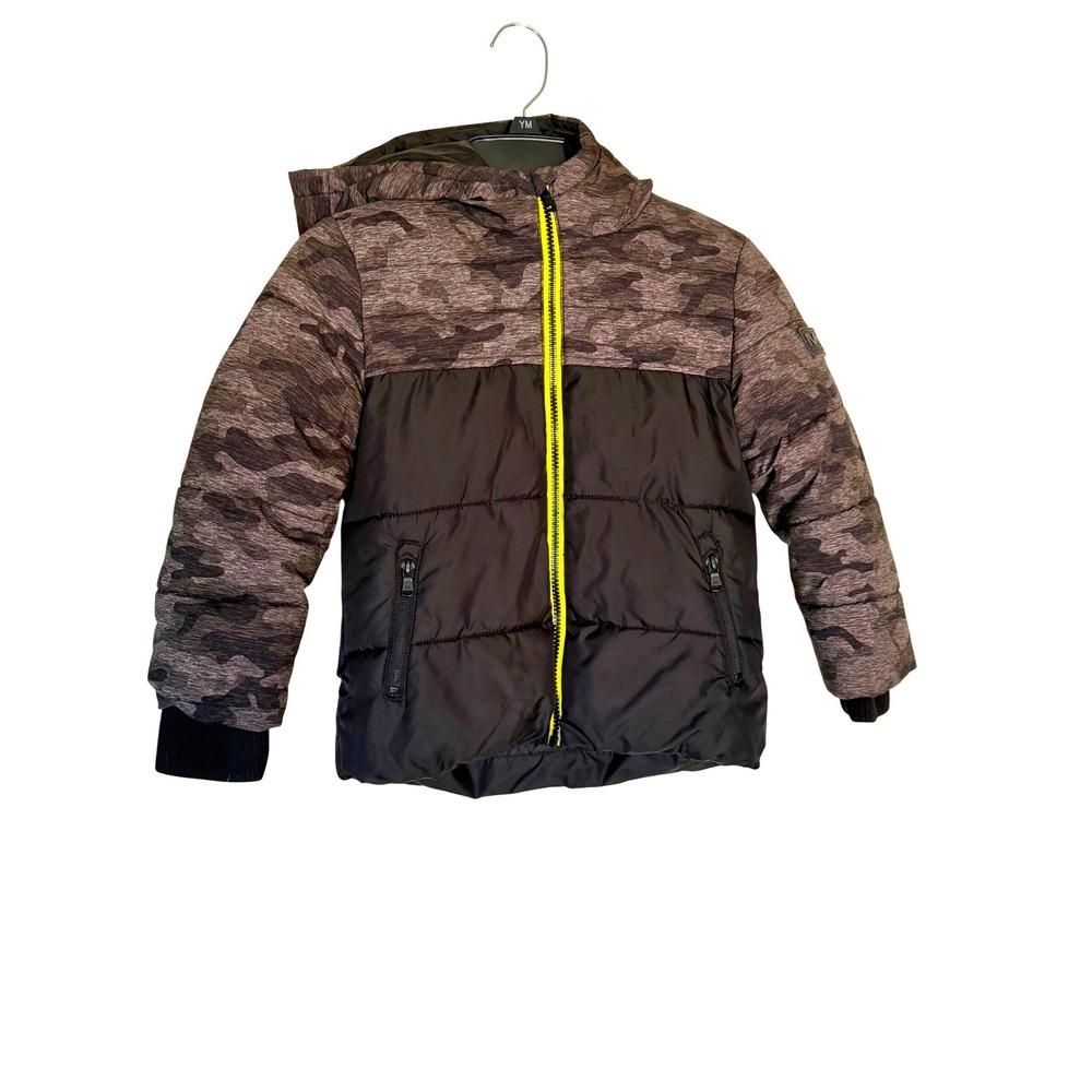 Michael Kors Boys 4T Puffer Jacket Camo Hunting Black Yellow Hooded Quilted Coat